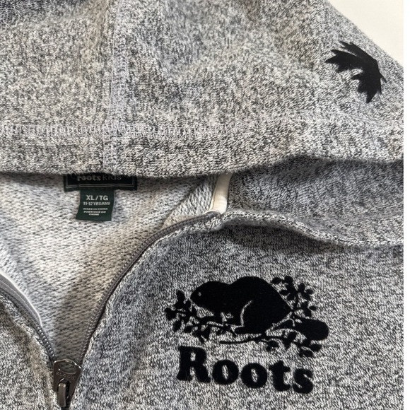 ROOTS Kids Unisex Salt & Pepper Full Zip Hoodie Beaver Logo XL 11–12 Years - Picture 4 of 8